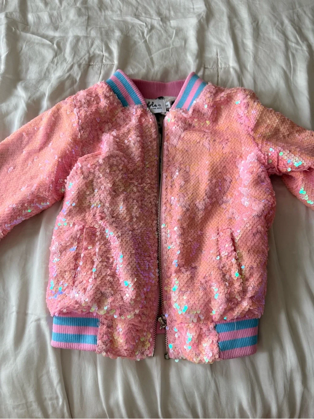 Lola & Boys Pink Sequin Unicorn Bomber Jacket